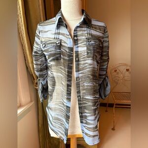Women's Blue and Gray Striped Blouse